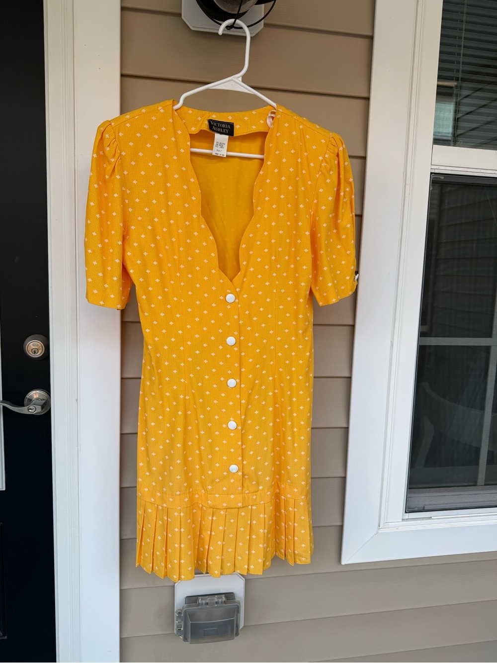Vintage Victoria Ashley Mustard Polka Dot Dress Size 7 Pleated Hem Cottagecore